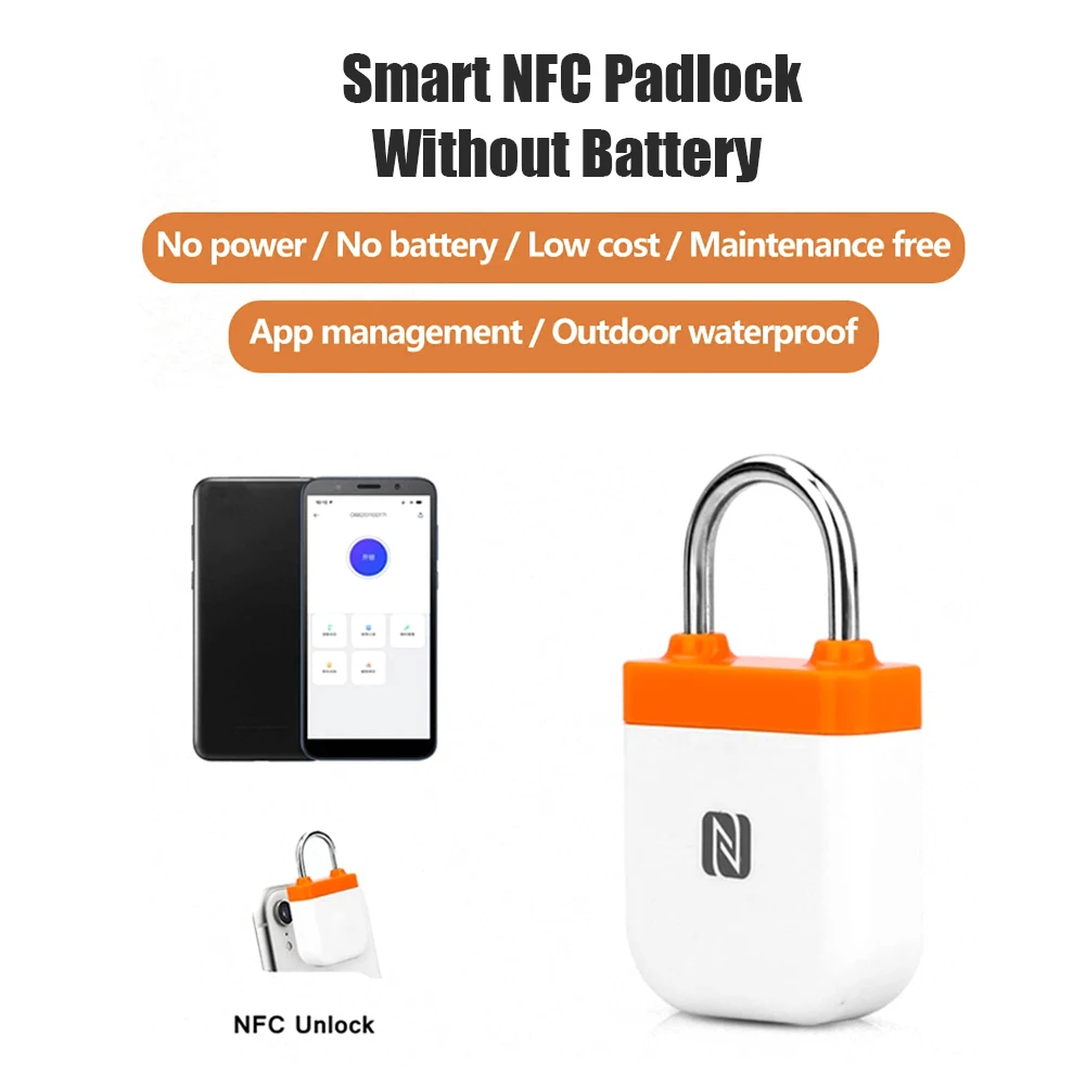 NFC Smart Padlock Bluetooth-compatible Lock Mobile Phone Reverse Power Supply Keyless Card Door for Android | Безопасность и