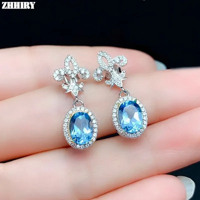 

ZHHIRY Real Natural Topaz Gemstone Earring Ear Drop Genuine 925 Sterling Silver For Women Colored Gem Fine Jewelry