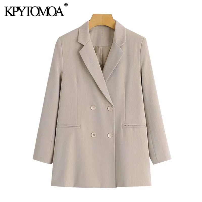 

Модная офисная одежда KPYTOMOA для женщин, двубортный пиджак, пальто, винтажная женская верхняя одежда с длинным рукавом и карманами, шикарные т...