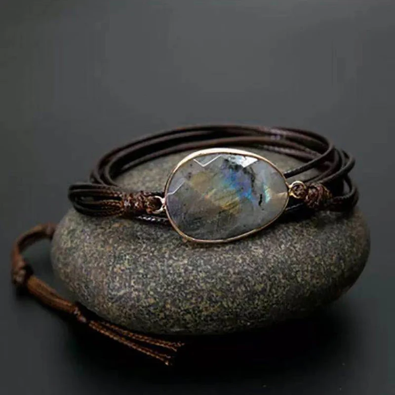 

Новый веревочный браслет с натуральными камнями Шарм Бохо Йога дружба браслет ювелирные изделия из лунного камня лучший друг подарок Пряма...