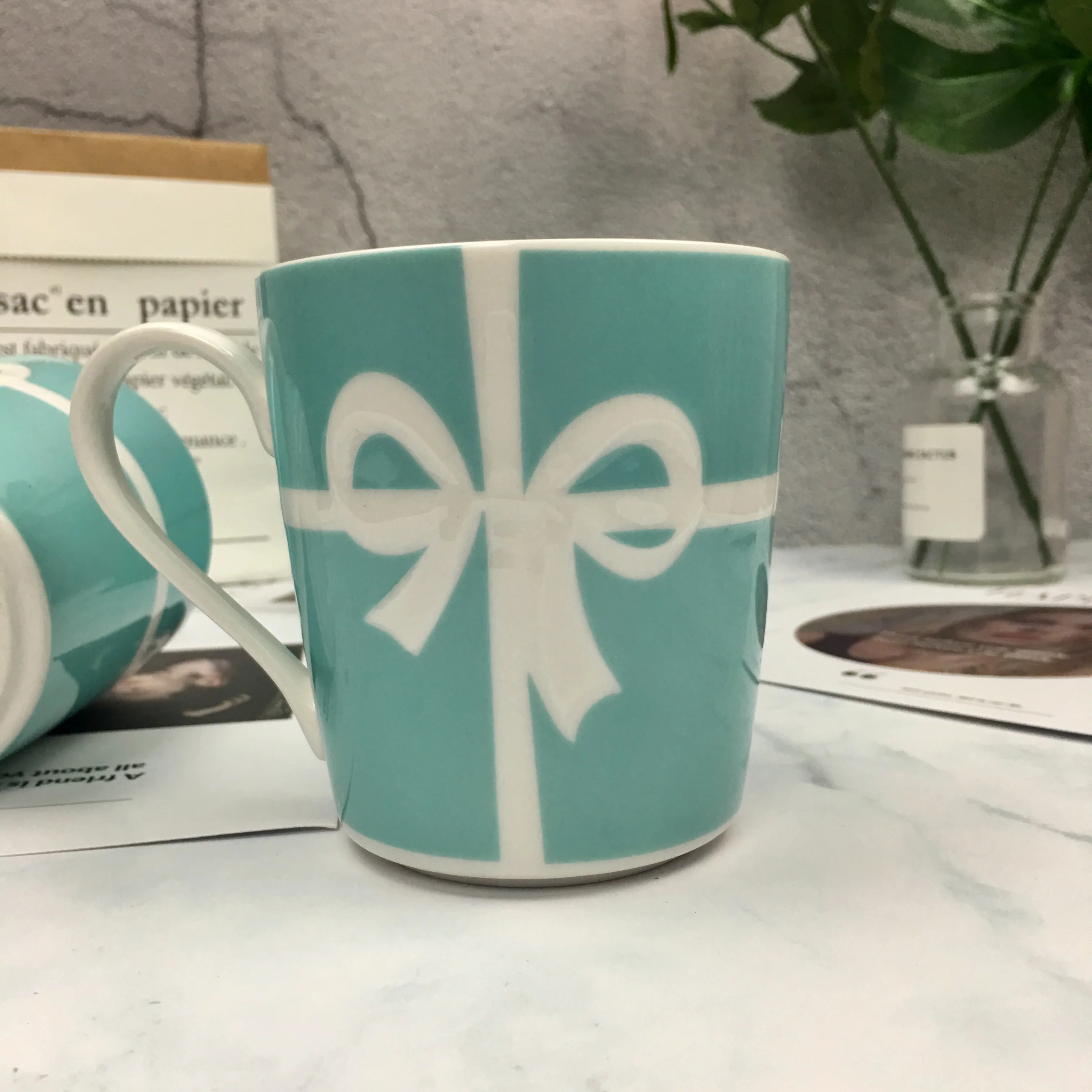 

Blue Color bone china cup multi-style simple ceramic coffee cup and saucer dish with pattern set with box