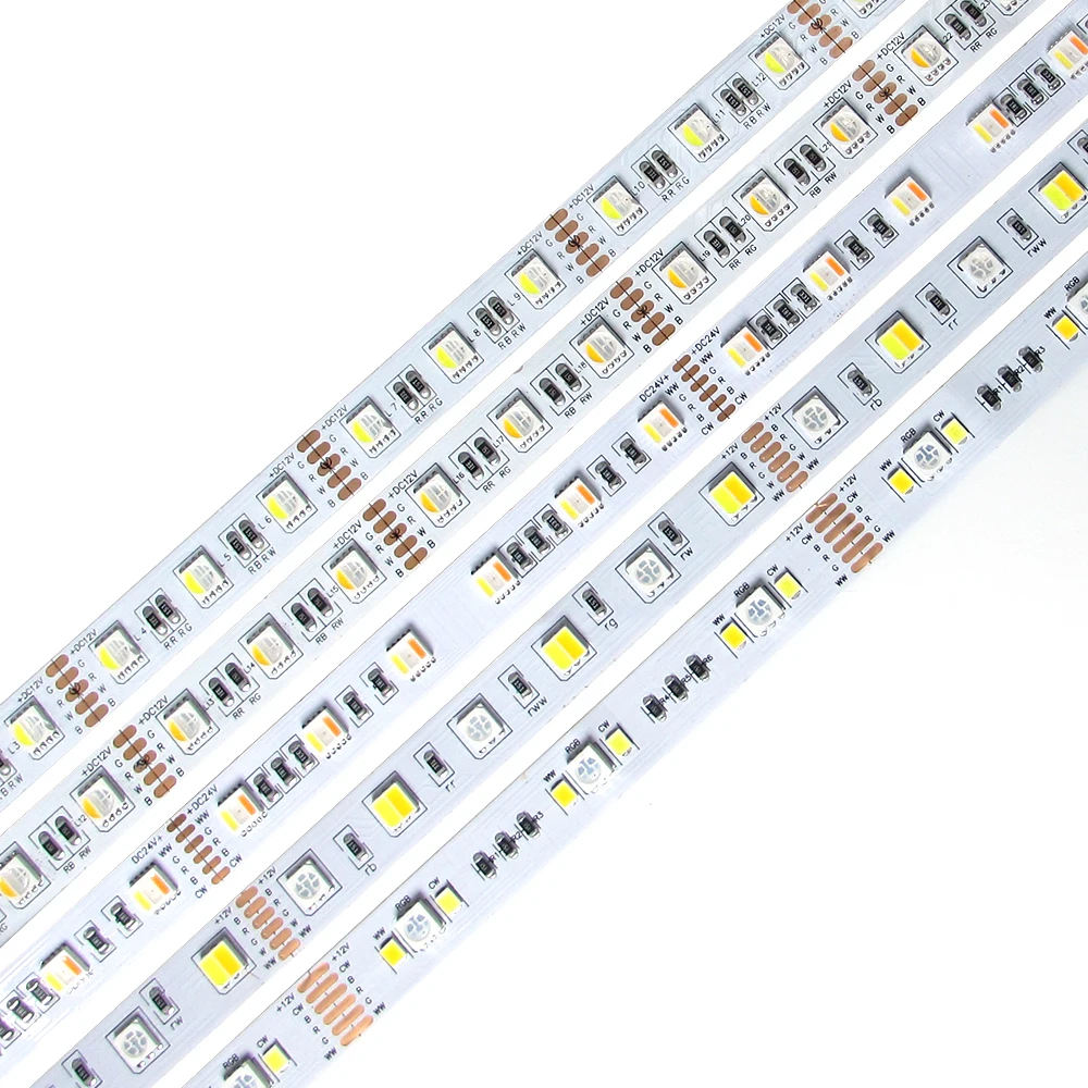 5050 12V 24V 4in1 5in1 RGB + CCT Светодиодные ленты 60 светодиодов/m 12 мм PCB 5 цветов в 1 чип CW