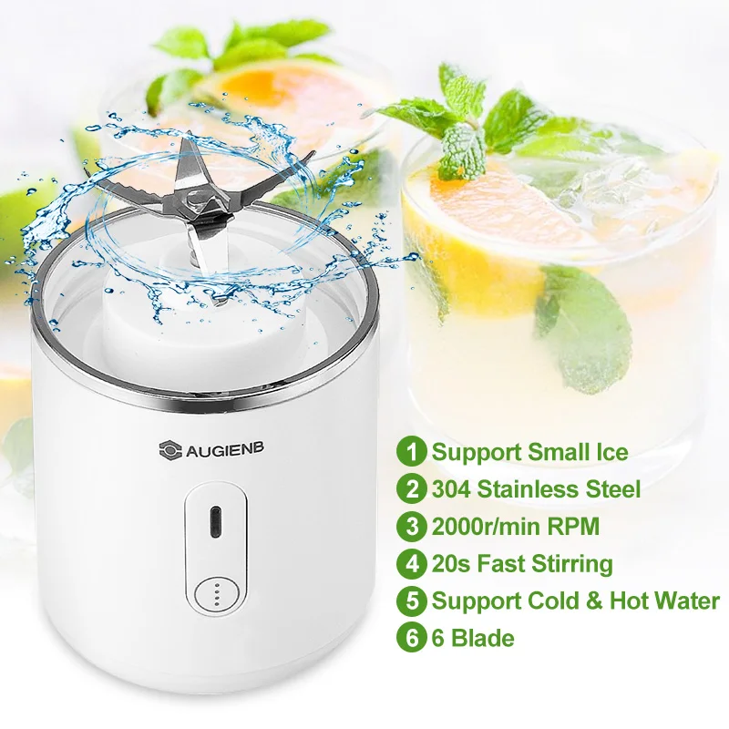 

500ml Electric Fruit Juicer Glass Mini Portable Handheld Smoothie Maker Blenders Mixer USB Rechargeable for Home Travel