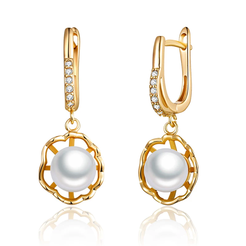 

Creative Design Pearl Drop Earrings for Women Gold Cubic Zirconia Earrings with Pearls Fashion Jewelry Accessories Gifts