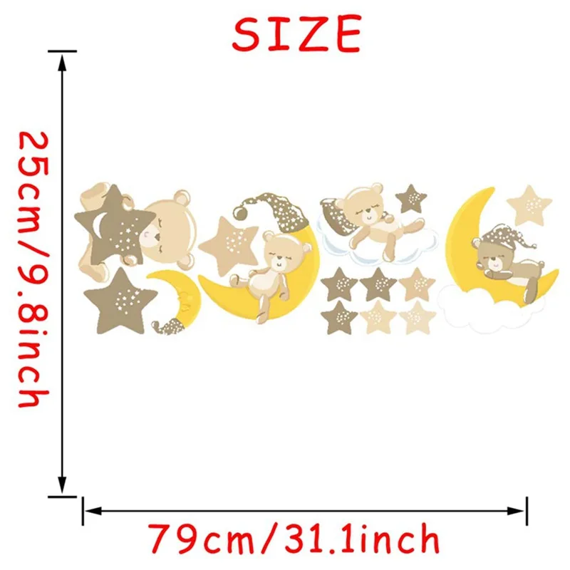 

Sleeping Bear Moon Star Self-adhesive Paper Children's Room Creative Graffiti Decoration Cartoon Animal Wall Sticker PVC