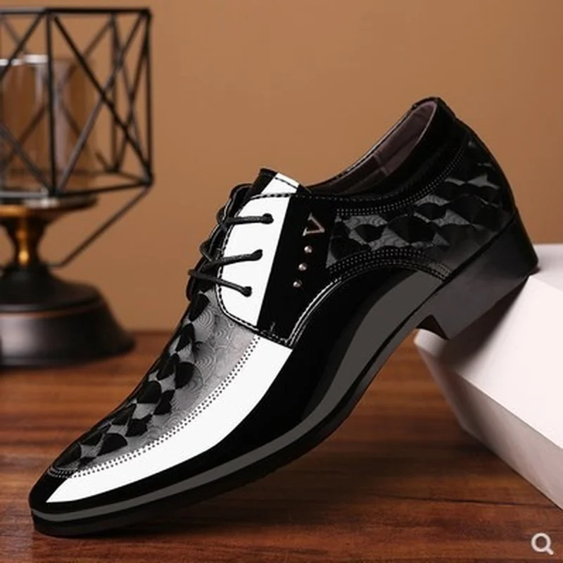

Men's pointed toe shiny leather shoes, men's soft leather, Korean business dress shoes, large size men's shoes, wedding shoes