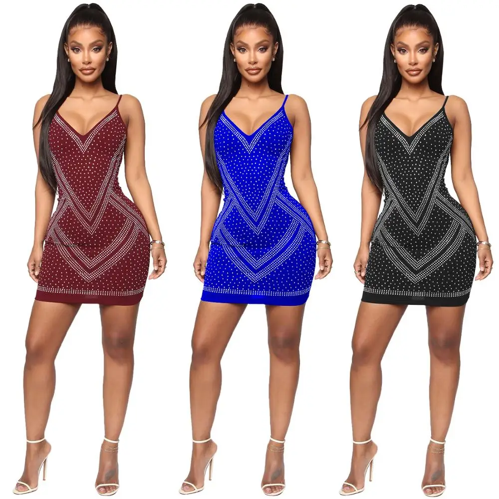 

Fashion Dance Costume Rhinestone Pole Dance Clothing Women Night Club Diamond Sling Dress Shiny Party Backless Dresses DCC315
