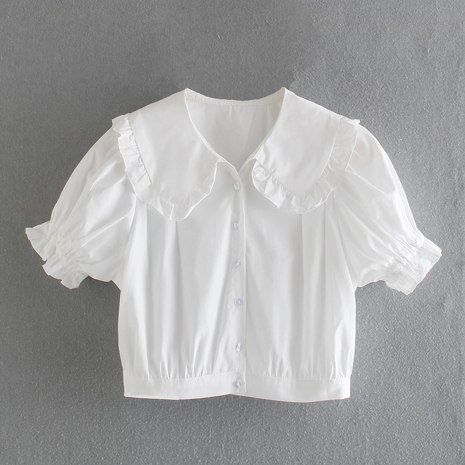 

JC·KILIG 2021 White Baby Collar Wood Ear Bubble Sleeve Shirt DP9413