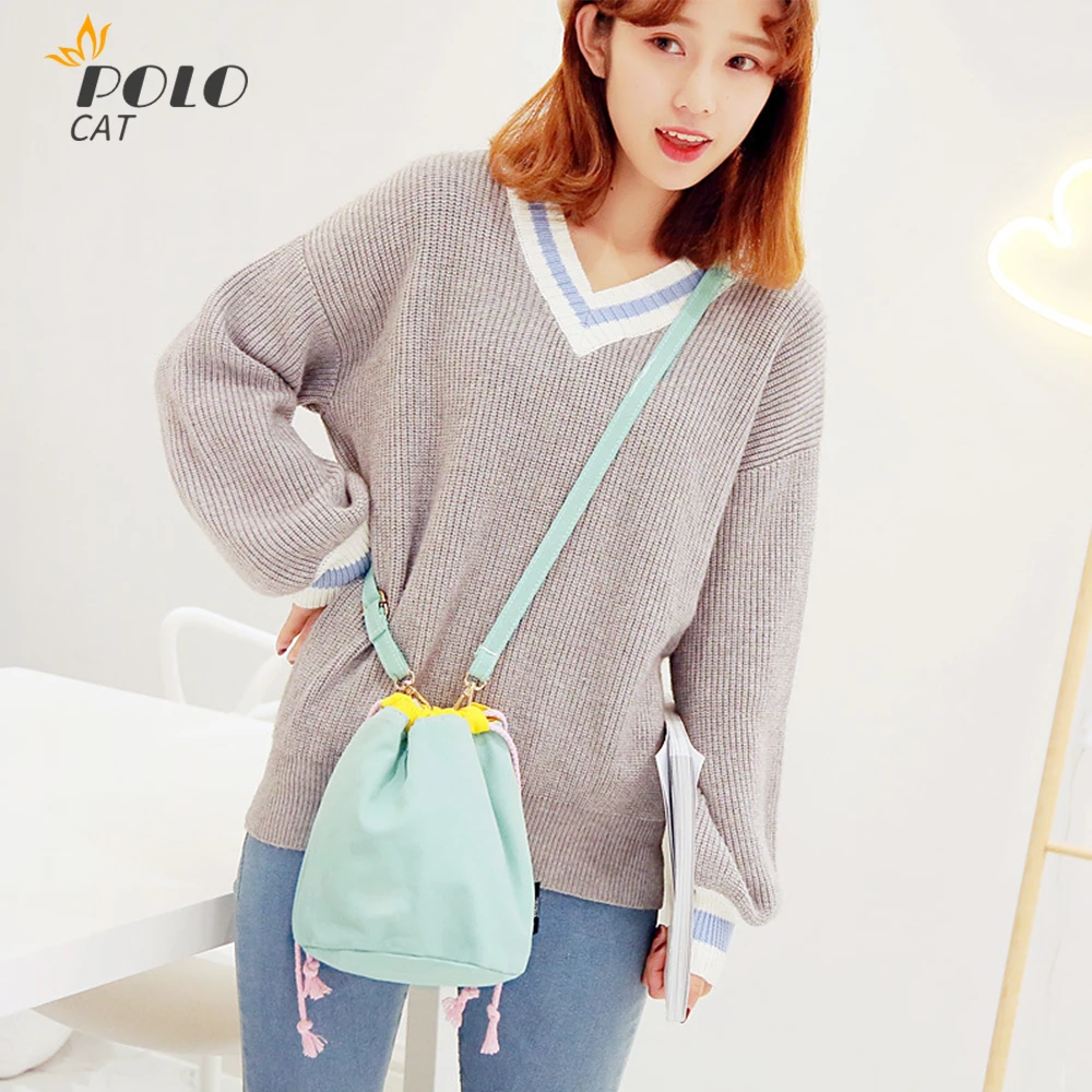 Женская Холщовая Сумка на шнурке маленькая сумка через плечо в Корейском стиле