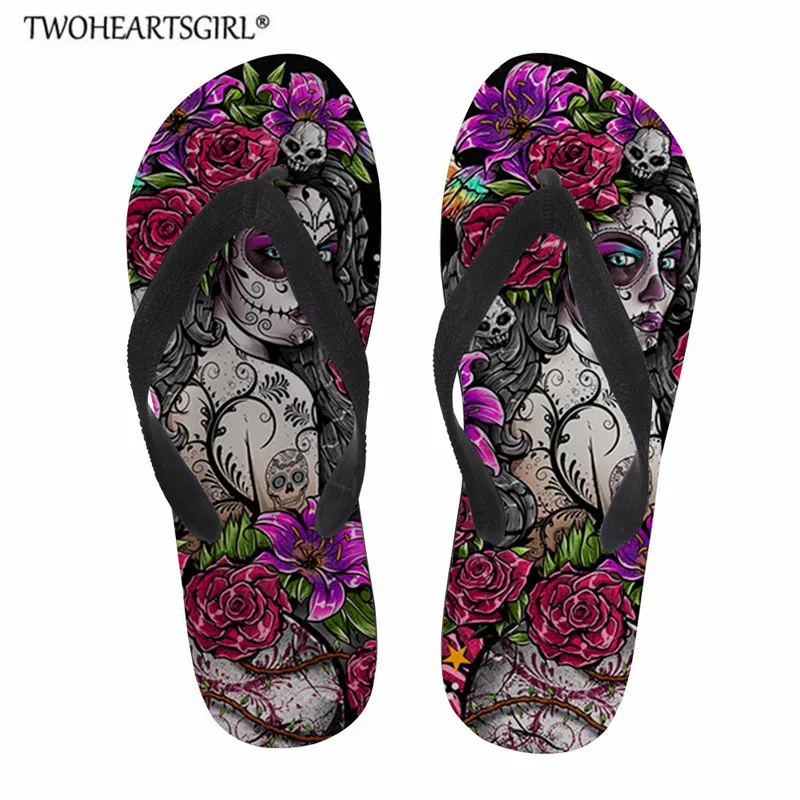 

Day of the Dead Pattern Women Slippers Comfortable Summer Beach Sea Flip Flops for Ladies Skull Girls Print Rubber Flipflop