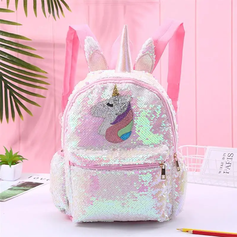 

Pink Shiny Girls Backpack Sequin Unicorn Design Satchel Adorable Bookbag Fashion Cute Travel School Bag for Student Girls