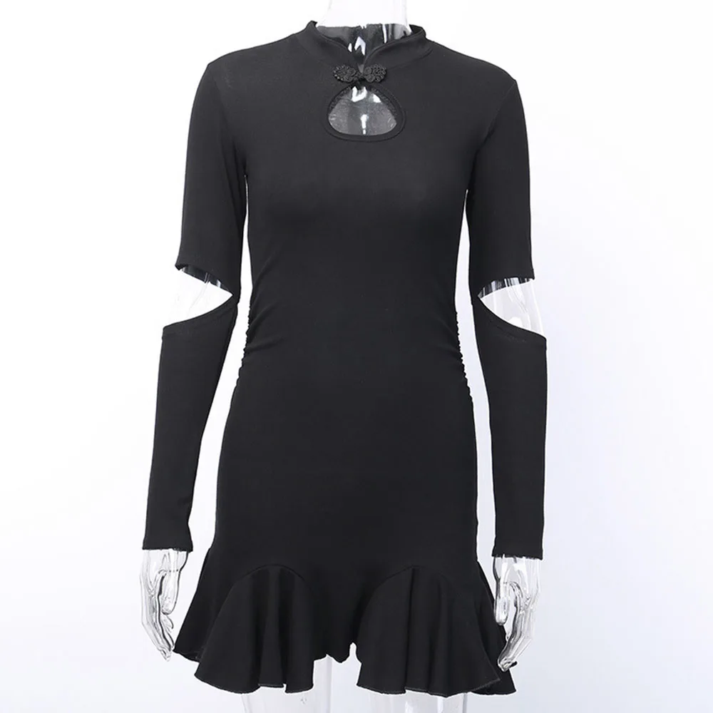 Темная Пряжка улучшенная cheongsam Платье женское отверстие гофрированные