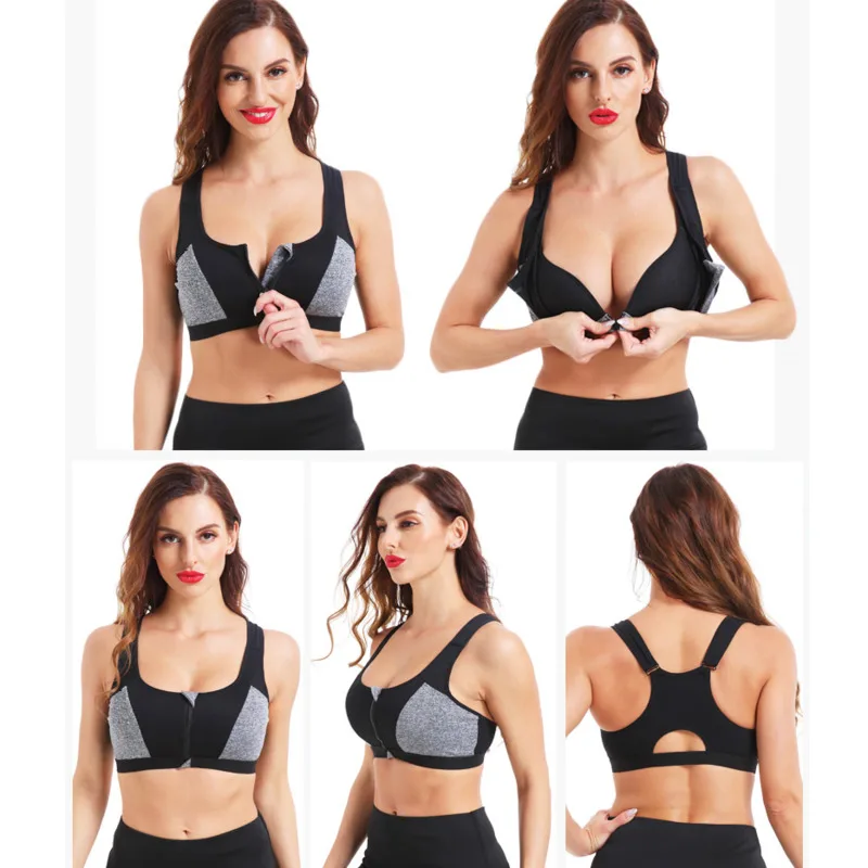 

SEXYWG Women Zipper Push Up Sports Bras Shockproof Underwear Running Vest Gym Workout Fitness Tops Sportswear Yoga Sport Top