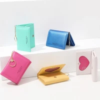 womens tri fold short wallet multiple card slots creative heart photo holder pu leather hasp coin purse portable fashion clutch