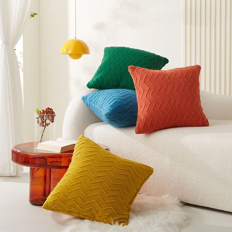 

Simple Pillowcase Green Yellow Blue 45*45cm Chenille Knitted Rhombus Pure Color Pillow American Home Throw Pillows