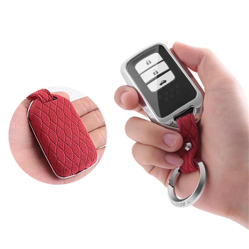 

Suede Leather Zinc Alloy Car Key Case Full Cover For Honda Crider City Accord Pilot CRV HRV Vezel Spirior Odyssey Civic Keychain