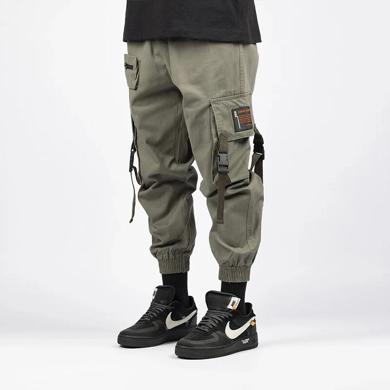 

Fashion Patchwork Pockets Cargo Pants Men Casual Sports Elasticity Harem Pants 2021 Spring Summer Mid Waist Mens Jogger Trousers