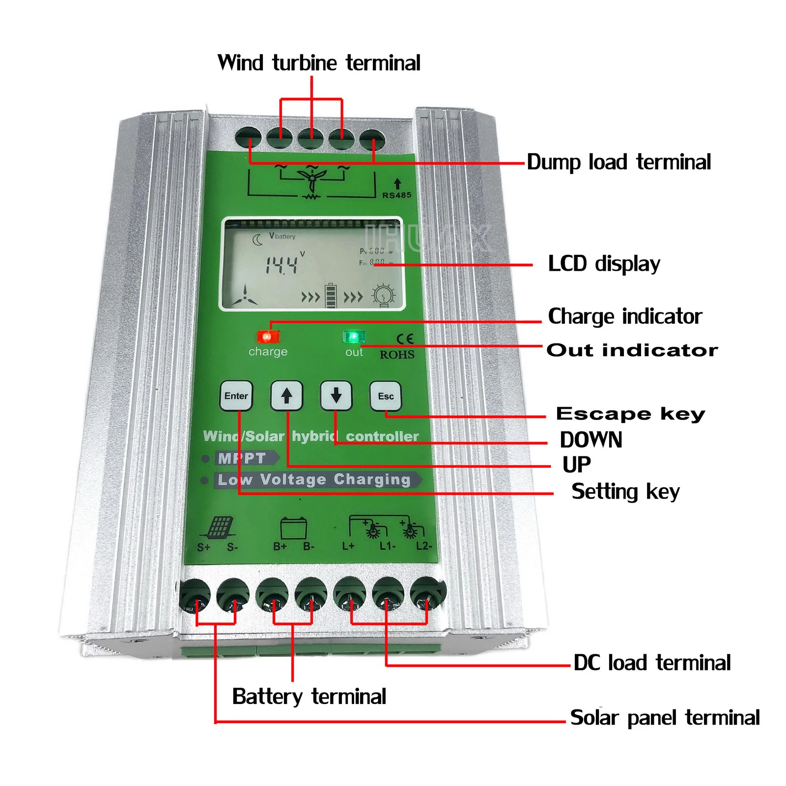 MPPT Wind Solar Hybrid system Controller 12V 24V 48v apply for1000w 800W 600W wind turbine generator +600W 800w solar panels |