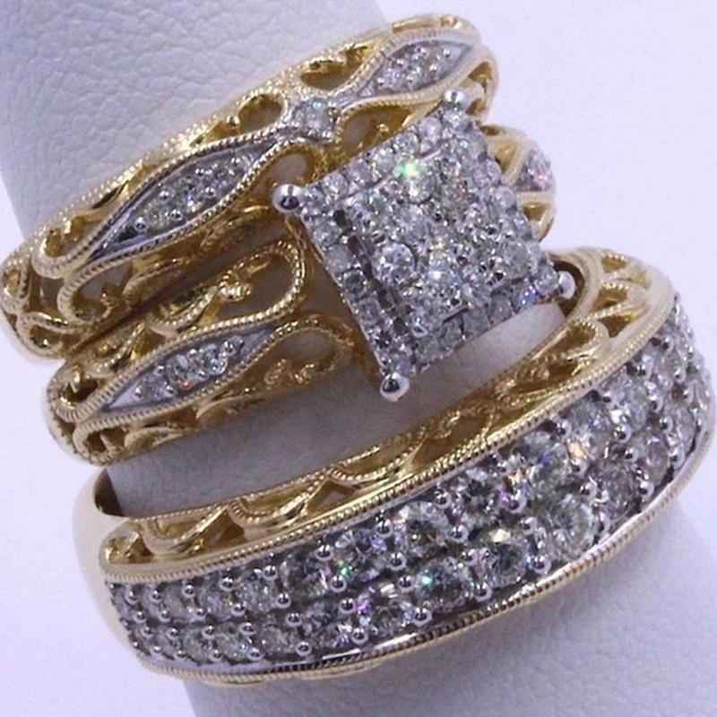 3 шт./набор набор колец с фианитом золотистого цвета | Украшения и аксессуары