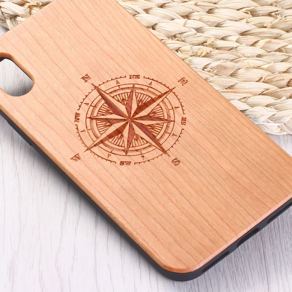 Для iPhone 6 6S 6plus 7 7Plus 8 8Plus XR X XS Max 11 Pro Max компас с гравировкой дорожный дух сердце цветочный деревянный чехол для телефона Coque