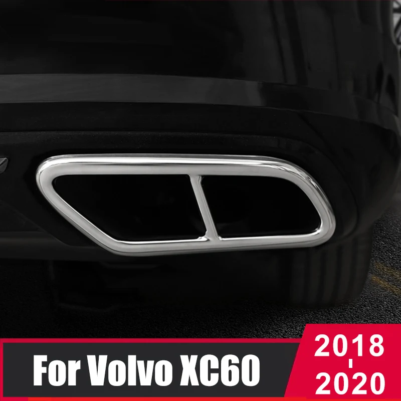 

For Volvo XC60 2018 2019 2020 Car Rear Dual Exhaust Muffler End Pipe Stickers Cover Trims Accessories Stainless Steel 2PCS