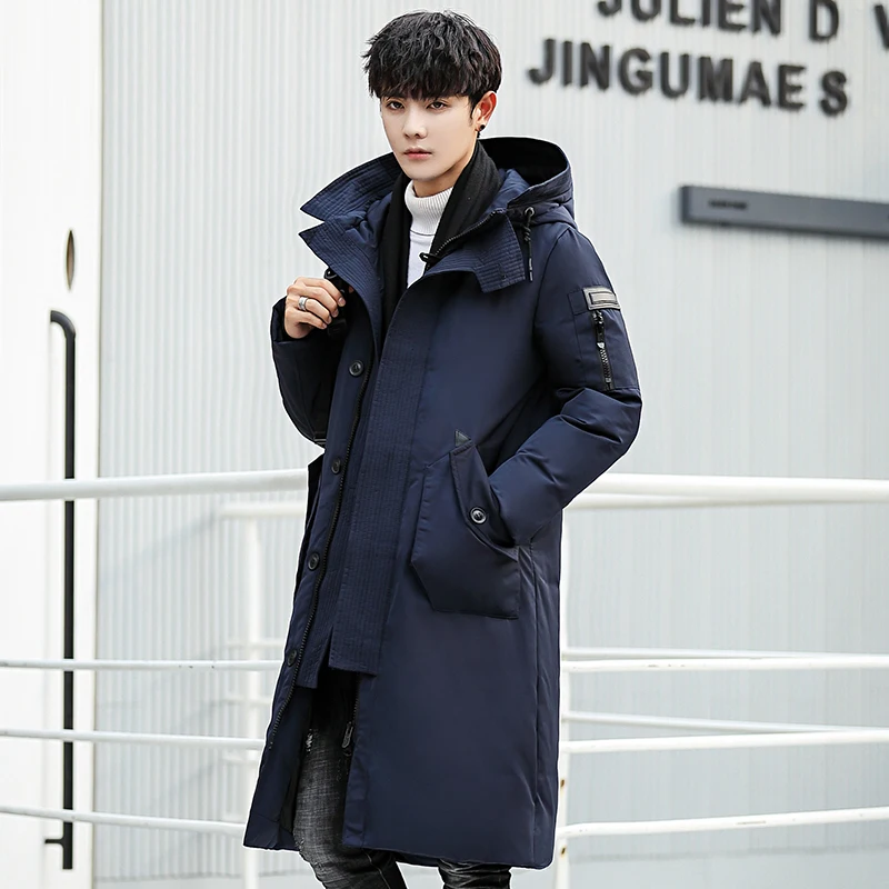 

2021 High Quality Winter Jacket Men Hooded Thicken Warm Parka Coat Casual Men Overcoat Long White Duck Down jacket plus size 3XL