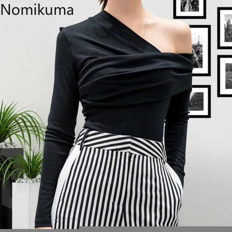 Nomikuma Новое поступление Однотонная футболка с длинным рукавом и открытыми