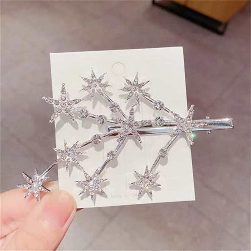 

Rhinestone Star Hair Clips Pins for Women Fashion Barrettes Headwear Girls Sweet Hairpins Wedding Bridal Tiara Hair Accessories