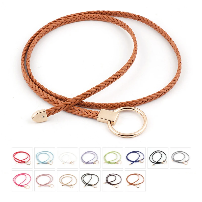 

Braided Leather Belt For Women Gold Buckle Waist Belt Lady Thin Self Tie Bow Female Rope Thin Dress Belt Waistband Tie-in shirt