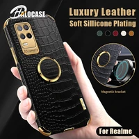luxury leather plating phone case for realme gt master edition 8 pro c21 sillicone magnetic shockproof cover with ring%c2%a0holder