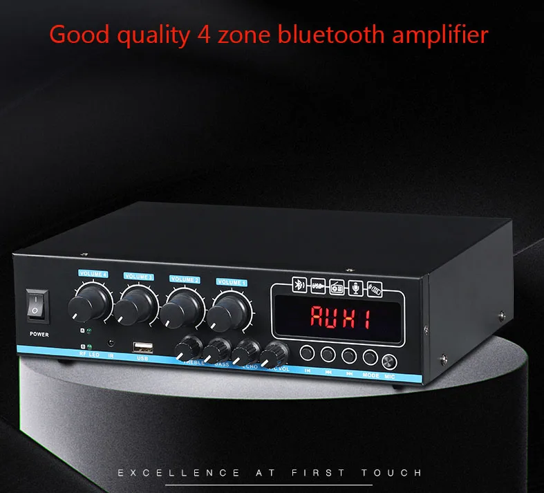 저렴한 4 존 블루투스 스피커 Kit-8x 35W 블랙 벽 마운트-홈 바 앰프 Treble Bass Echo One 마이크 입력