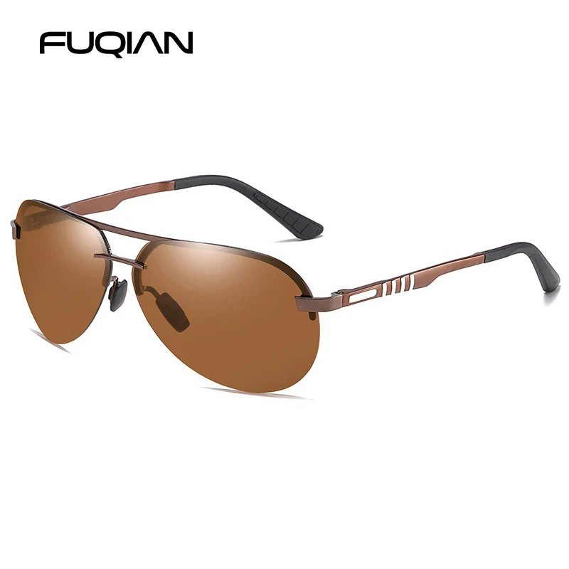Мужские солнцезащитные очки FUQIAN винтажные поляризационные без оправы для