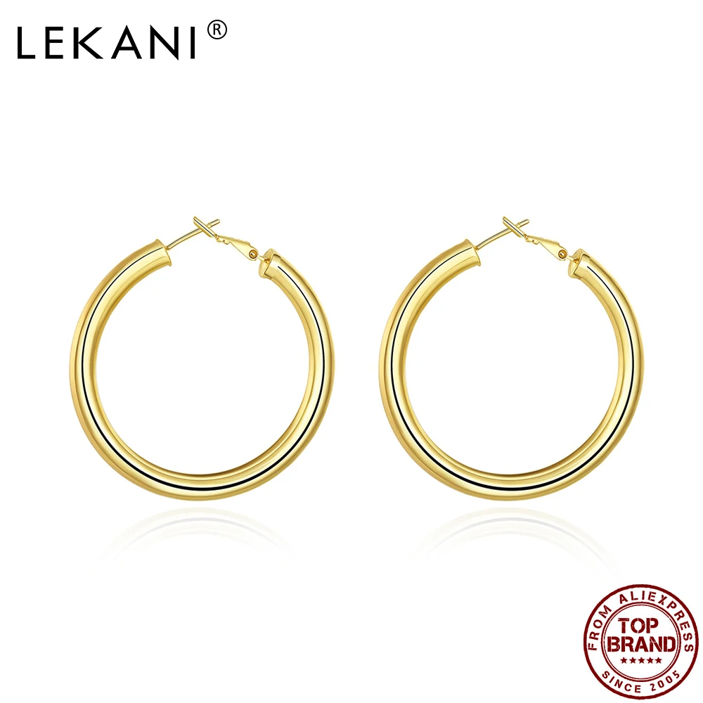 

LEKANI European And American style Hoop Earrings For Women Gold Color Round Earring Anniversary Simple Fashion Jewelry Hot Sale