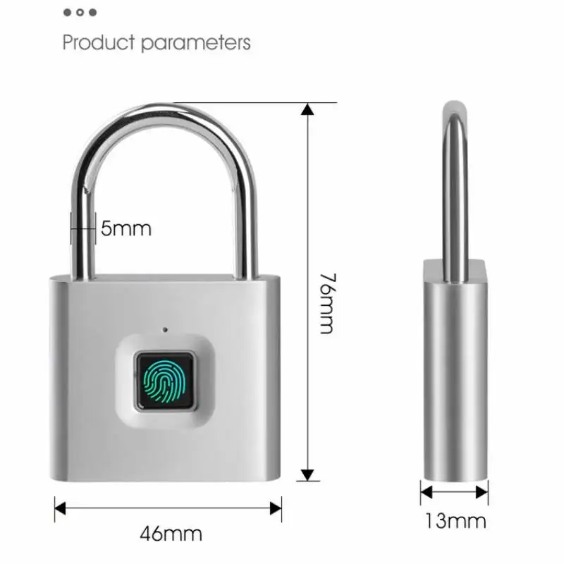 

Smart Fingerprint Keyless Lock USB Rechargeable Padlock Quick Unlock Zinc Alloy Metal Self Developing Chip