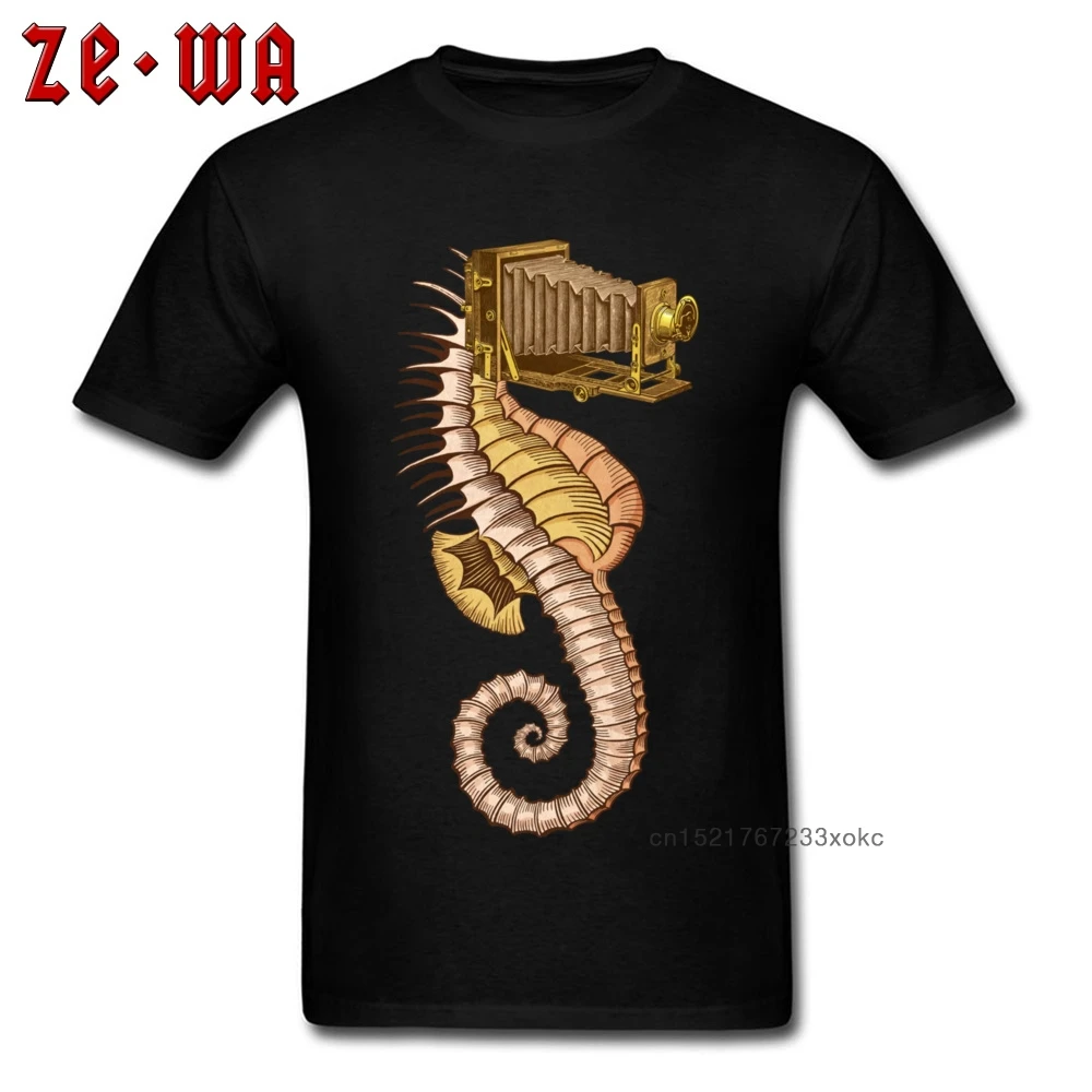Новинка Мужская футболка причудливая гиппокамп камера с принтом коротким