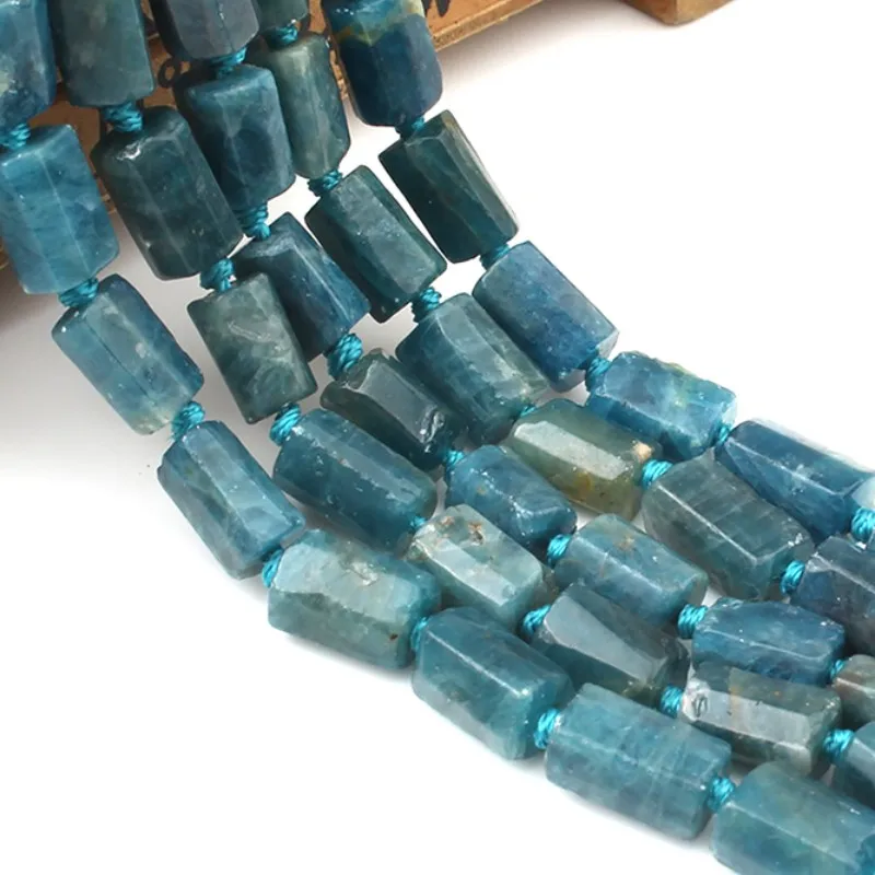 6*9mm Natural Faceted Blue Apatite Stone Beads Cylinder Loose Spacer For DIY Jewelry Making Bracelet Accessories 7.5'' | Украшения