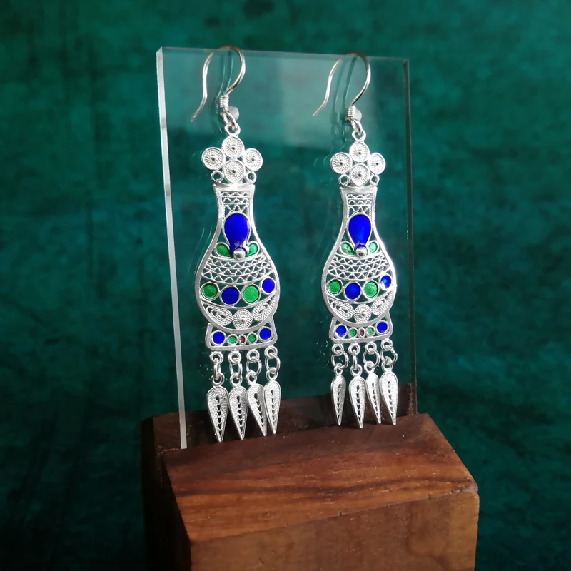 Bastiee 999 Sterling Silver Earrings For Women Vintage Vase Cloisonne Enamel Luxury Jewelry Boho Ethnic Handmade Earings Retro | Украшения