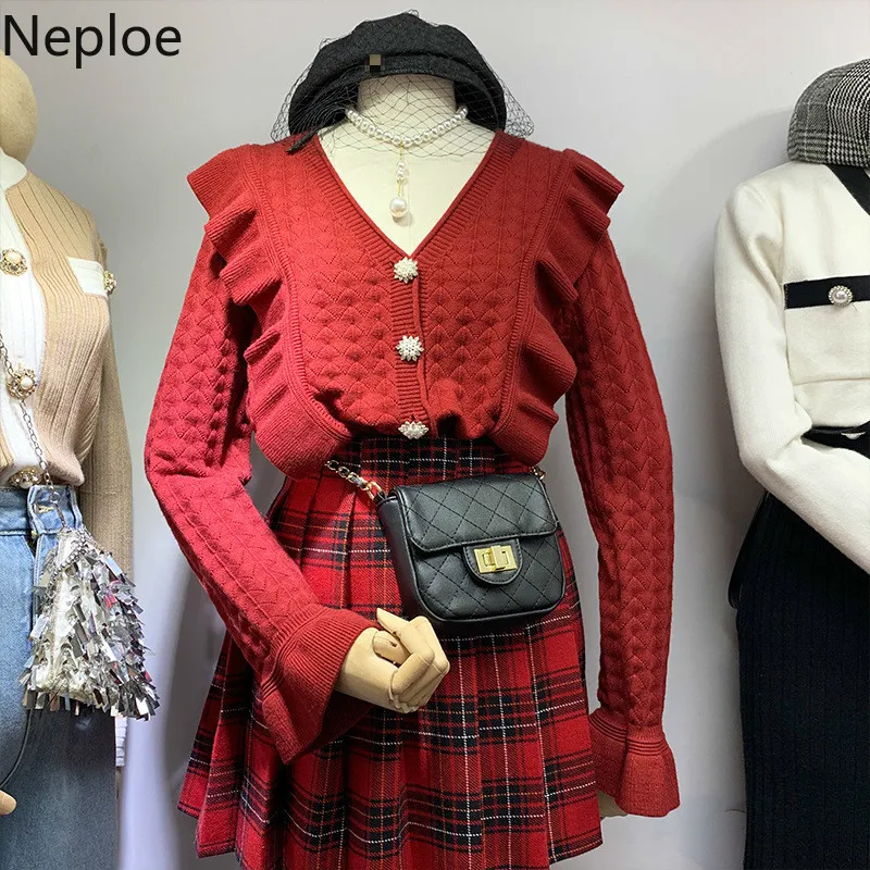 Neploe V образным вырезом с длинным рукавом вязаный однобортный Pull Femme пальто осень