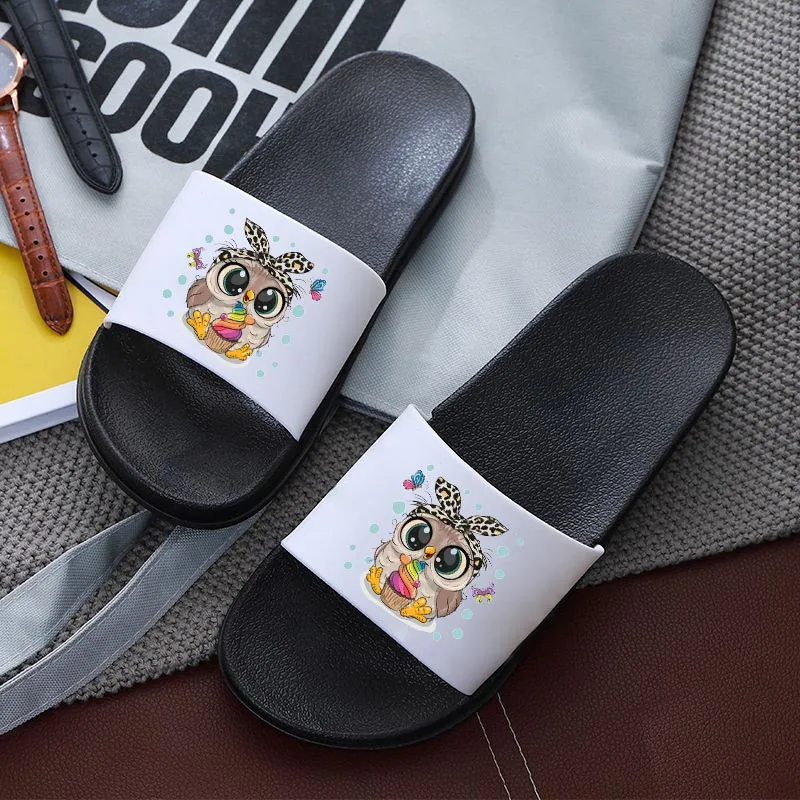 

Shoes for Women 2021 Cute Cartoon Sandals Women Printed Kawaii Owl Summer Fashion Open Toe Slippers Printed Non-slip Slides