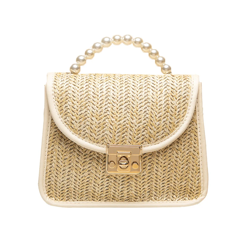 

Летняя Классическая идиллическая плетеная Сумка для женщин, модные диагональные сумки на одно плечо с жемчугом, удобная Пляжная сумка для о...