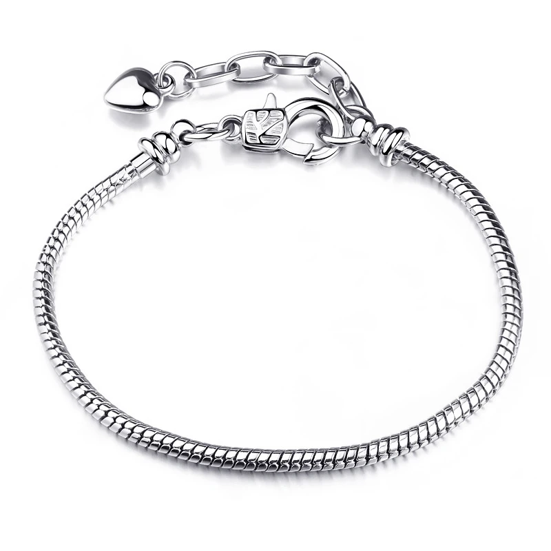 

High Quality Authentic Silver Color Snake Chain Fine Bracelet Fit European Charm Bracelet for Women DIY Jewelry Making