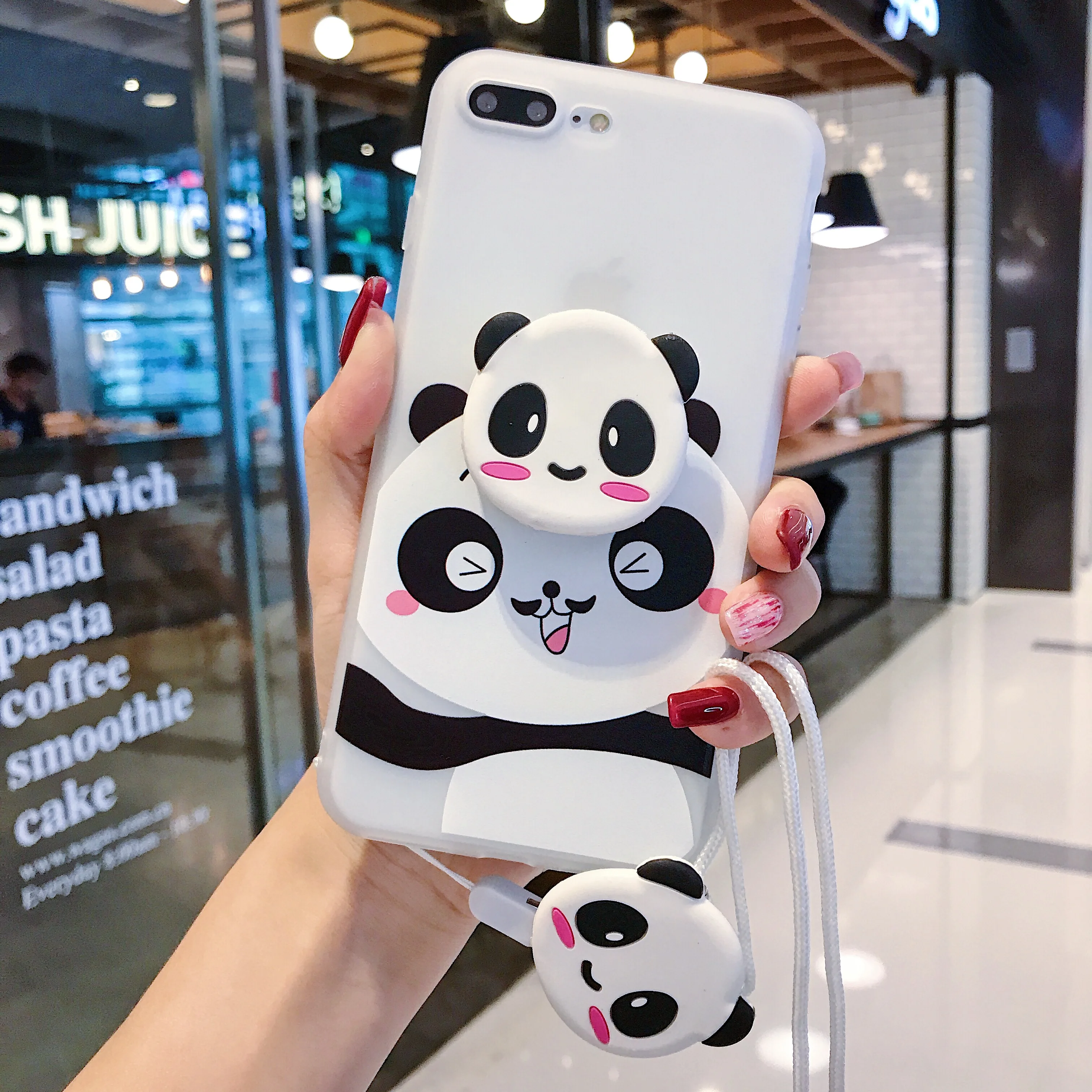 Red 2 Забавный мультяшный чехол для телефона с пандой для iphone X XS чехол для MAX XR для iphone 7 6s 8 plus милый чехол кукла подставка поддержка мягкий чехол s Capa - Цвет: Red 2