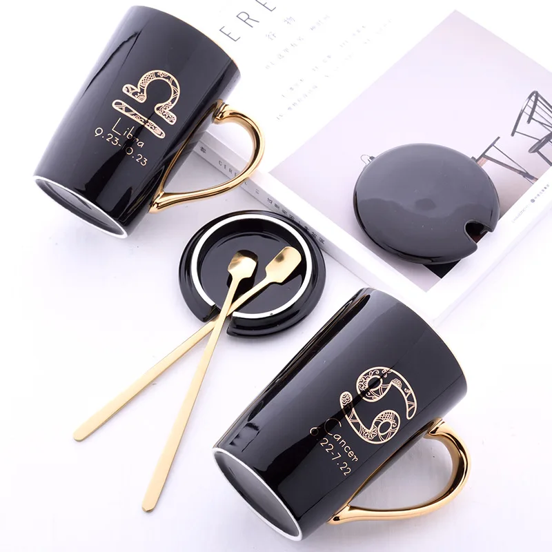 Twelve constellation ceramic mug office personalized coffee cup with lid spoon gift box set couple cups good | Дом и сад