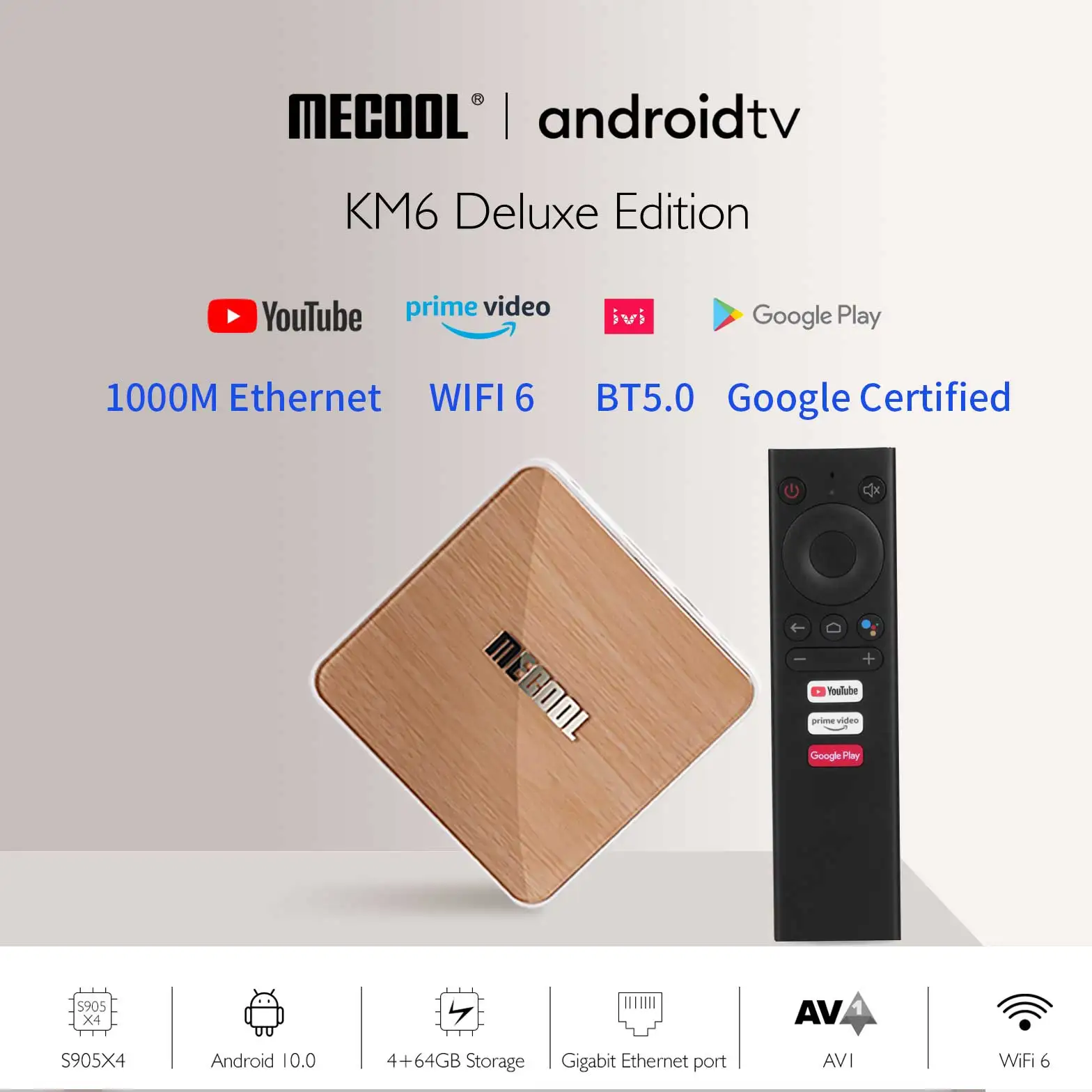 

Mecool KM6 Deluxe 4GB 64GB Amlogic S905X4 Smart TV Box Android 10 2.4G 5.8G Wifi 6 Google Certified ATV BT5.0 1000M Set Top Box