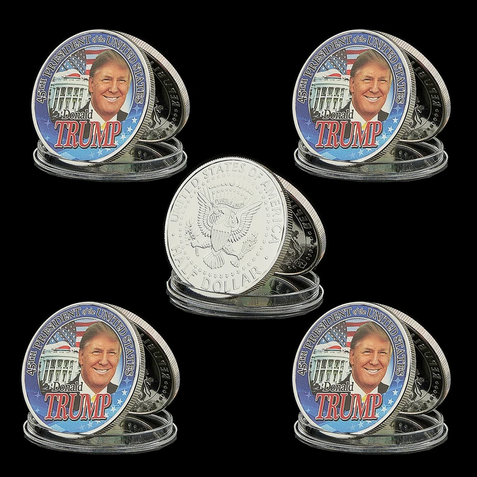 

5PCS USA Presidential Coin US 45th President Donald Trump Celebrity Silver Commemorative Coins Token Badge Holiday Value Gift