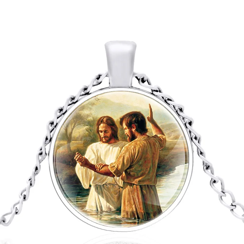 

Classic Jesus Christ Was Baptized Design Glass Dome Pendant Necklace Men Women High Quality Jewelry Accessories Best Gifts