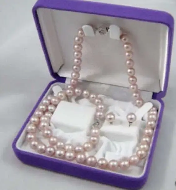 Jewelry Pearl Set NATURAL 7-8MM PURPLE freshwater PEARL NECKLACE BRACELET EARRING SET Free Shipping | Sets
