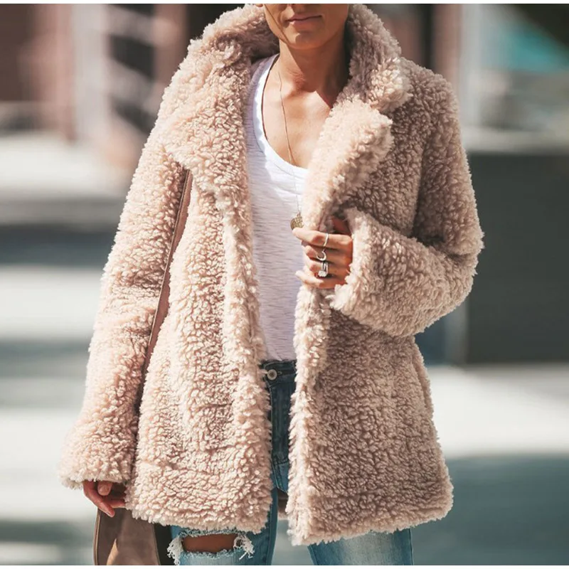 

Casual Faux Fur Teddy Bear Coat Jacket Women Long Sleeve Cardigan Thicken Coats Autumn Winter Female Fuzzy Loose Outwear S-5XL