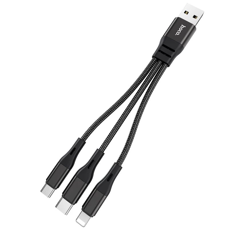 hoco 25cm short charge 3 in 1 usb cable for huawei for iphone 13 12 11 pro fast charge 8 pin micro usb type c cable for samsung free global shipping