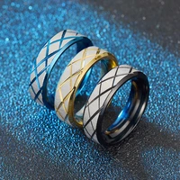 ywshk fashion simple punk blue gold black irregular cross plaid stainless steel men and women couple rings wedding jewelry